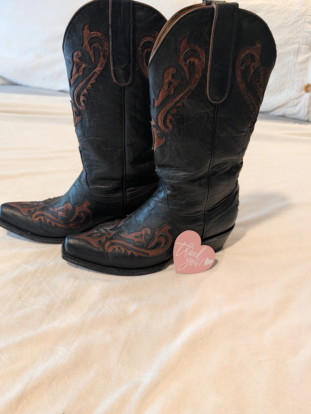 Black Western Embroidered Leather Cowboy Boots